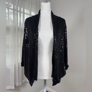 Forever 21 Black Sequined 3/4 Sleeve Open Front Jacket